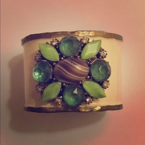 White and green stone and enamel bangle
